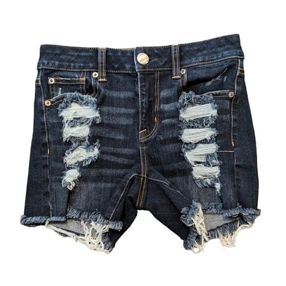 American Eagle 369 super stretch Ripped Jean  Shorts High rise shortie size 0
